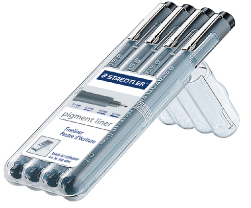 [633225] Fineliner Staedtler Pigment 308 zwart set 4 stuks