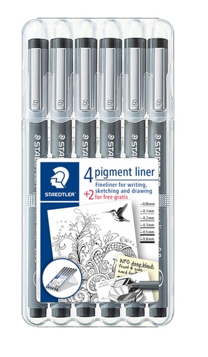 [633220] Fineliner Straedtler Pigment 308 noir étui 4+2 gratuits