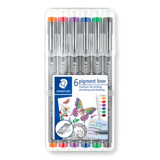 [632170] Fineliner Staedtler 308 0,3mm assorti set 6 pièces