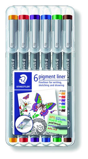 [632171] Fineliner Staedtler 308 Pigment 0,5mm assorti set 6 pièces