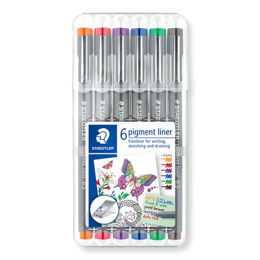 [632171] Fineliner Staedtler 308 Pigment 0,5mm assorti set 6 pièces