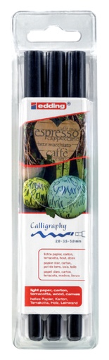 [700611] Feutre calligraphie edding 1255 noir 3ép trait blister 3pcs