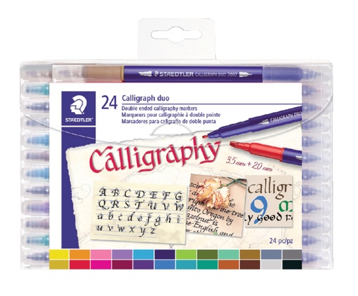 [600628] Feutre calligraphe Staedtler pointe duo 2.0 et 3.5mm 24 couleurs