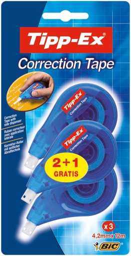 [416159] Correctietape Tipp-Ex zijwaarts 4.2mmx12m blister 2+1 gratis