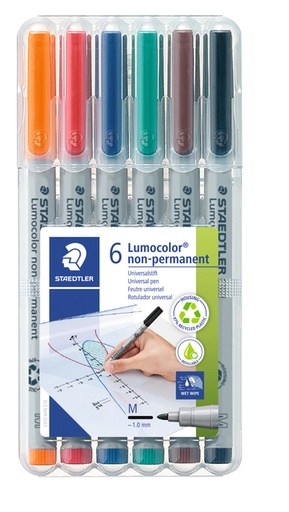 [920656] Viltstift Staedtler Lumocolor 315 non permanent M set à 6 stuks assorti
