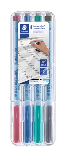 [920666] Viltstift Staedtler Lumocolor 305 non permanent correctable F set à 4 stuks