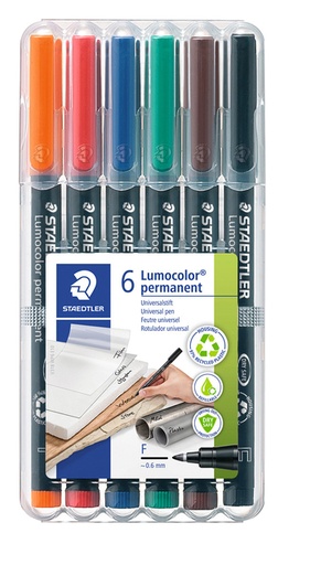 [920536] Viltstift Staedtler Lumocolor 318 permanent F set à 6 stuks assorti