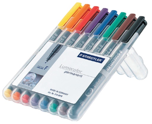 [920691] Viltstift Staedtler Lumocolor 318 permanent F set à 8 stuks assorti