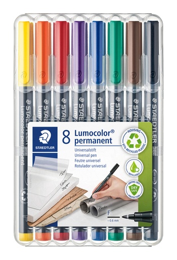 [920691] Viltstift Staedtler Lumocolor 318 permanent F set à 8 stuks assorti