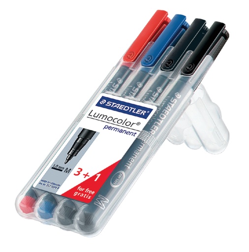 [920678] Viltstift Staedtler Lumocolor 317 permanent M set à 3 +1 stuk gratis