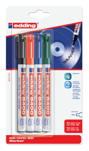 [630229] Feutre CD edding 8400 ogive 0,5-1mm assorti blister 4 pièces