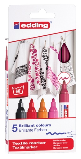[631447] Marqueur Textile edding 4500 ogive 2-3mm couleurs chaudes assorti 5 pièces