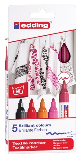 [631447] Marqueur Textile edding 4500 ogive 2-3mm couleurs chaudes assorti 5 pièces