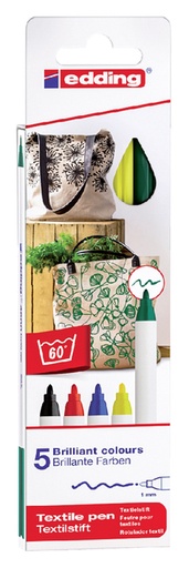 [630796] Feutre Textile edding 4600 ogive 1mm couleurs de base assorti 5 pièces