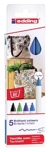 [630798] Feutre Textile edding 4600 ogive 1mm couleurs froides assorti 5 pièces