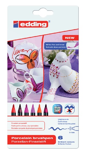[630232] Feutre pinceau edding 4200 Porcelaine couleurs chaudes assorti étui 6 pièces