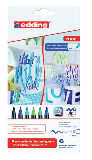 [630234] Feutre pinceau edding 4200 Porcelaine couleurs froides étui 6 pièces