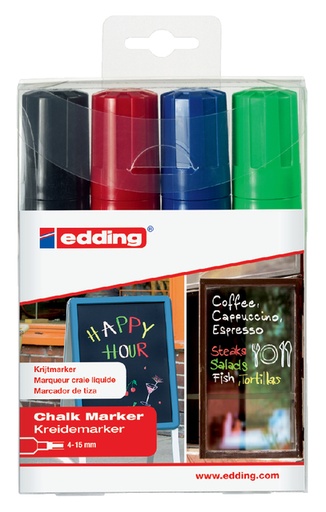 [631310] Feutre craie edding 4090 Vitre biseau 4-15mm assorti étui 4 pièces