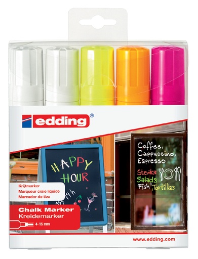 [631311] Feutre craie edding 4090 Vitre biseau 4-15mm assorti étui 5 pièceses