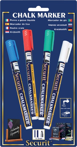 [631285] Krijtstift Securit SMA-100 rond 1-2mm wit/blauw/groen/rood blister à 4 stuks