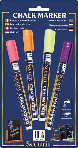 [631286] Feutre-craie Securit SMA-100 ogive 1-2mm jaune/orange/rose/violet blister 4 pièces