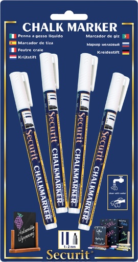 [631287] Feutre-craie Securit SMA-100 ogive 1-2mm blanc blister 4 pièces