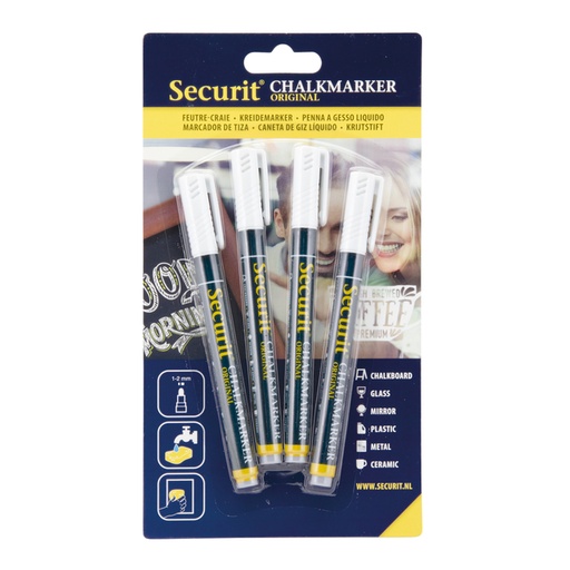 [631287] Krijtstift Securit SMA-100 rond wit 1-2mm blister à 4 stuks