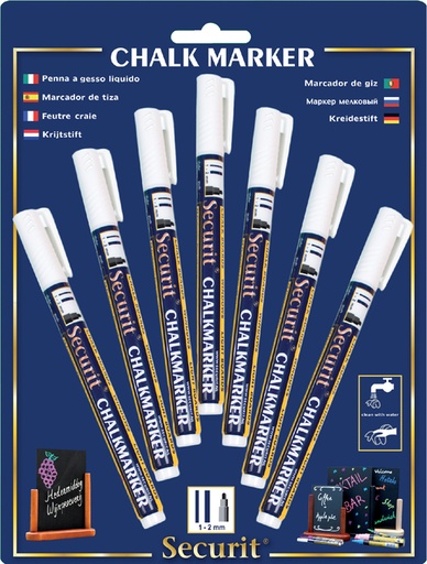 [631289] Feutre-craie Securit SMA-100 ogive 1-2mm blanc blister 7 pièces