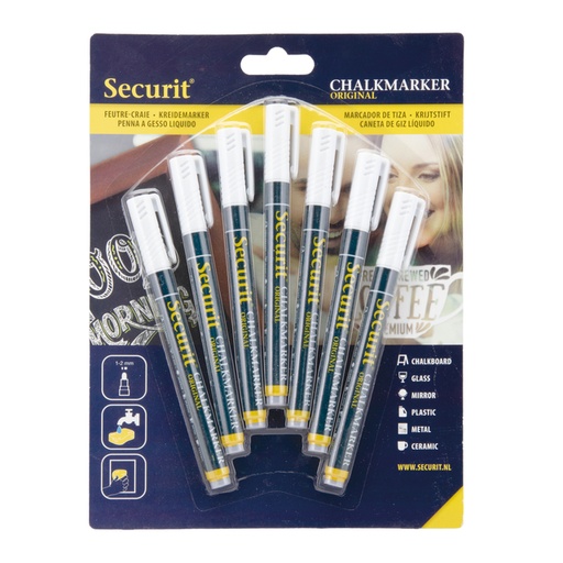 [631289] Feutre-craie Securit SMA-100 ogive 1-2mm blanc blister 7 pièces