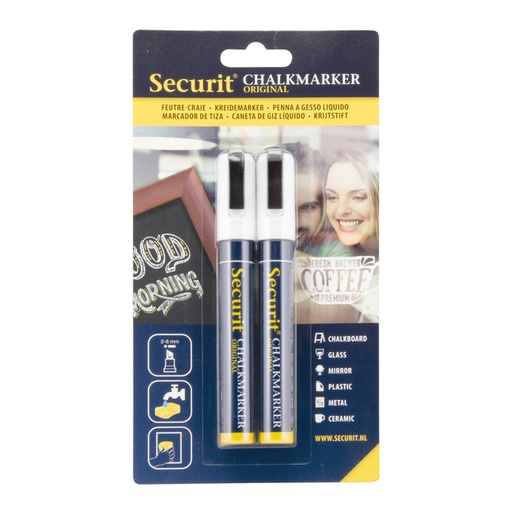 [631290] Krijtstift Securit SMA-510 schuin 2-6mm wit blister à 2 stuks