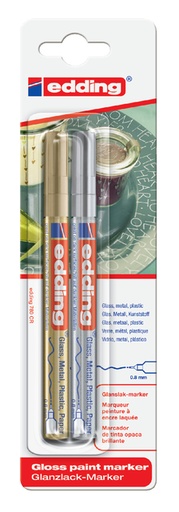 [630217] Marqueur peinture edding 780 à base d'huile 0,8mm or/argent blister 2 pièces