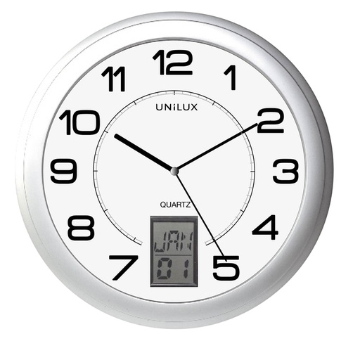 [890362] Wandklok Unilux Instinct Ø 30.5cm zilvergrijs/wit