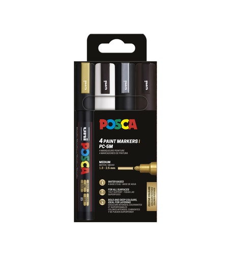 [630968] Marqueur peinture Posca PC5M Medium assorti set 4 pièces
