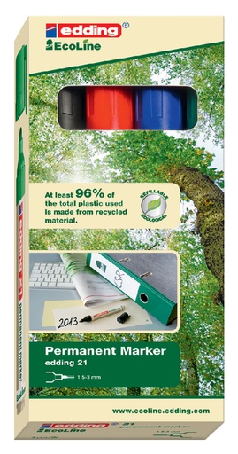 [630049] Marqueur edding 21 EcoLine ogive 1.5-3mm boîte 4 pièces assorti