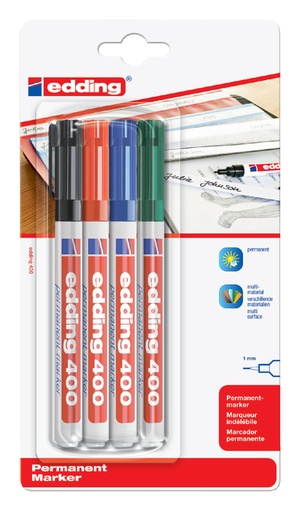 [630299] Marqueur edding 400 ogive 1mm assorti blister 4 pièces