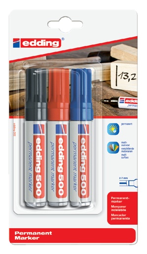 [630108] Marqueur edding 500 biseau 2-7mm assorti blister 3 pièces