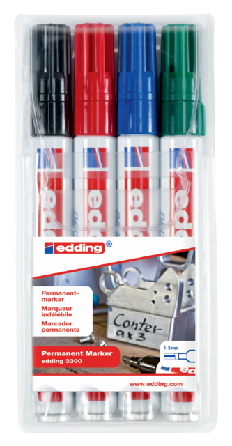 Marqueur edding 3300 biseau 1-5mm assorti blister 4 pièces