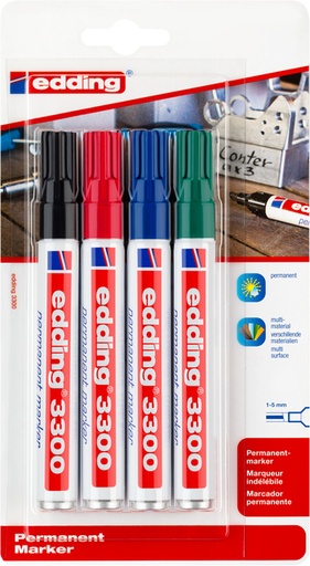 [630035] Marqueur edding 3300 biseau 1-5mm assorti blister 4 pièces