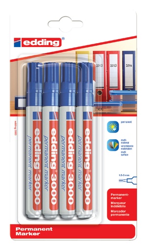 [630053] Marqueur edding 3000 ogive 1,5-3mm bleu blister 4pcs