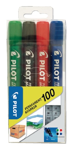 [631579] Marqueur PILOT 100 ogive Fin assorti blister 4 pièces