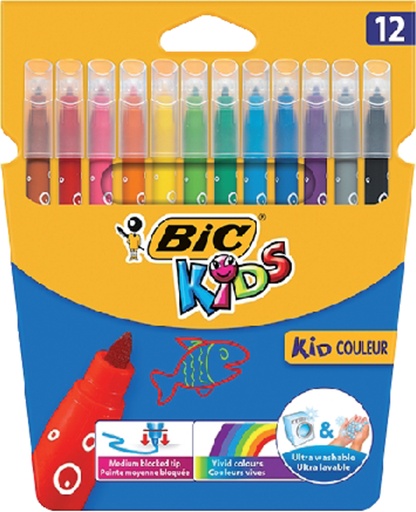 [631395] Feutre BIC Kids Couleur Medium assorti étui 12 pièces
