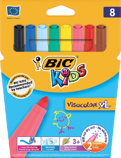 [630078] Feutre BIC Kids Visacolor ECOlutions XL assorti blister 8 pièces