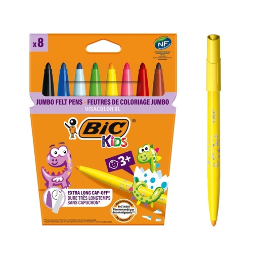[630078] Feutre BIC Kids Visacolor ECOlutions XL assorti blister 8 pièces