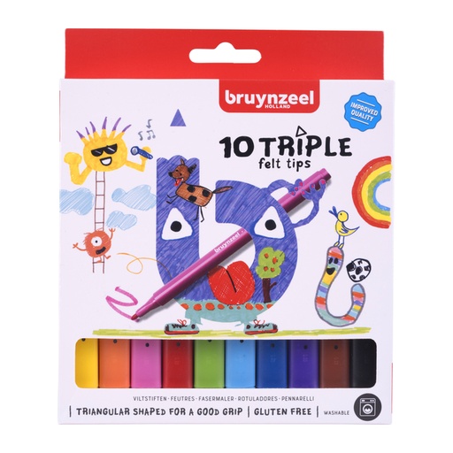 [631413] Viltstift Bruynzeel Kids Triple set à 10 kleuren