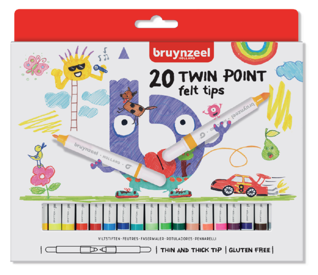 Feutre Bruynzeel Kids Twin Points assorti blister 20 pièces