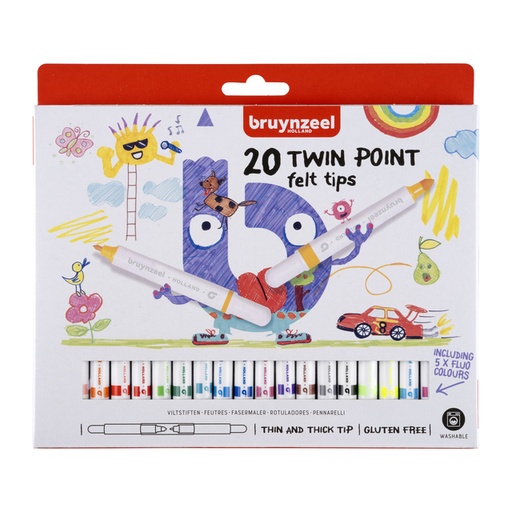 [631415] Feutre Bruynzeel Kids Twin Point set 20 couleurs