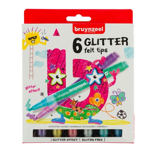 [631416] Feutre Bruynzeel Kids Glitter set 6 pièces assorti