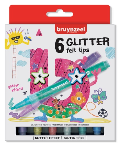 [631416] Feutre Bruynzeel Kids Glitter set 6 pièces assorti