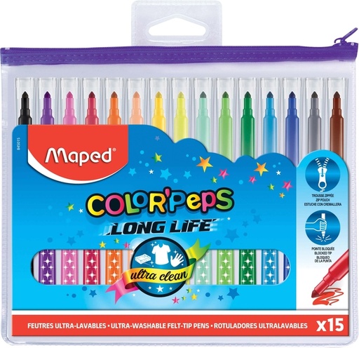 [630142] Feutres Maped Color''Peps Long Life 15 pièces assorti