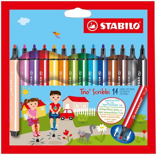 [631138] Viltstift STABILO Trio Scribbi 368/14 assorti etui à 14 stuks